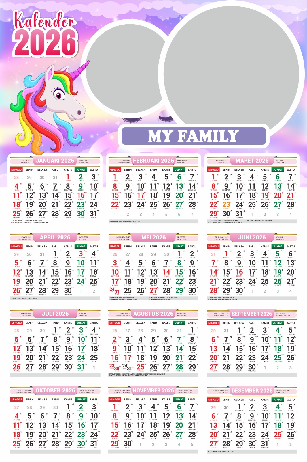Kalender Custom 2026 Foto Sendiri BEBAS Pilih Karakter yg tersedia Size 32x48 cm