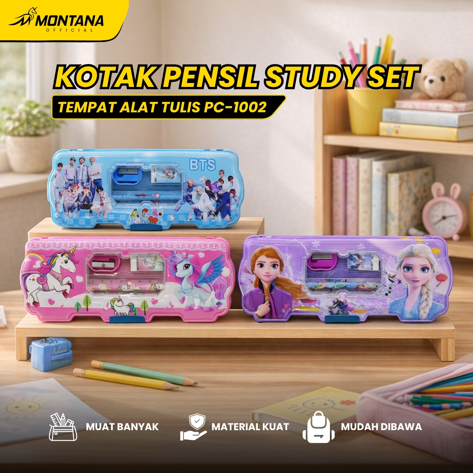 MONTANA Kotak Pensil 20x8x4 Cm Study Set Tempat Alat Tulis 1002