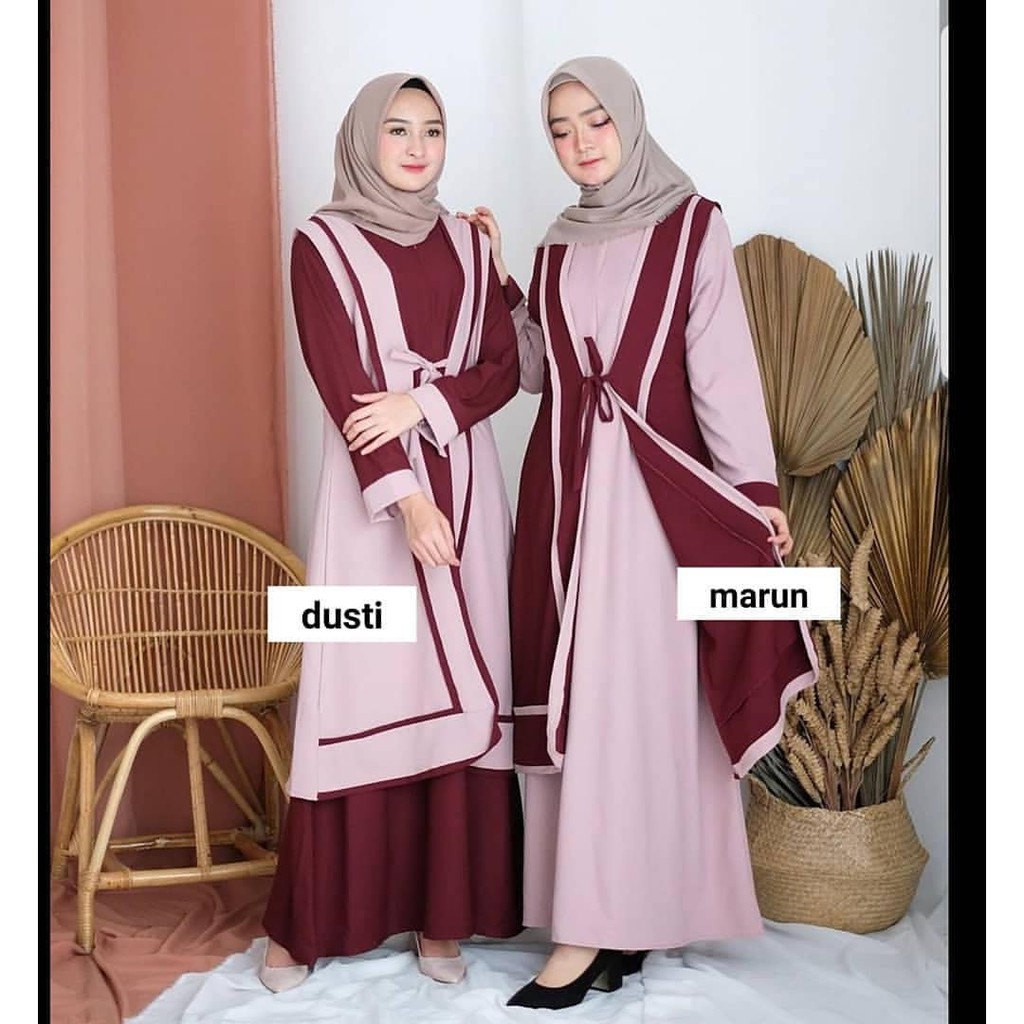 Baju Muslim Modern CLAUDIA SET 2IN1 DRESS MOSSCRAPE ( GAMIS + LUARAN MISAH ) Baju Gamis Wanita Terbaru Gamis Terbaru 2021 Modern Lebaran Baju Gamis Termurah BEST SELLER