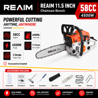 REAIM Gergaji Rantai Bensin 58CC 4500W Bar 20 Inch 2Tak Chainsaw Tenaga Kuat Alat Penebang Pohon Potong Kayu Perkebunan