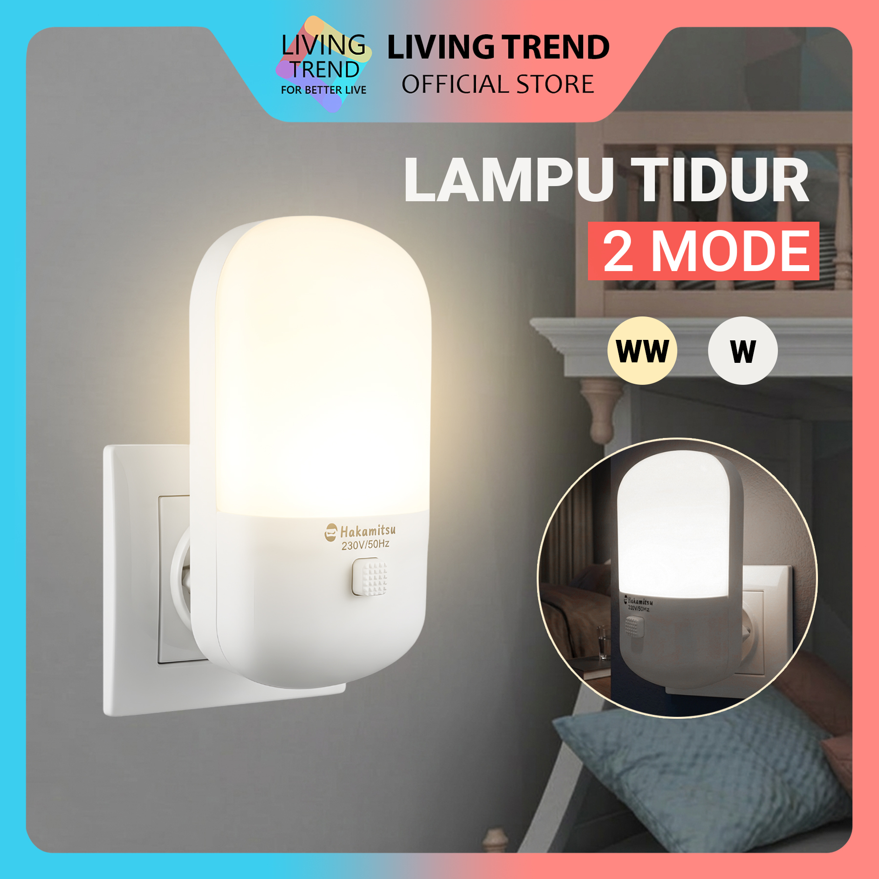 Lampu Tidur LED Colok 2 Mode Cahaya Putih & Warm White / Lampu Tidur Colok Dinding HLT-222 / LED Night Light 220-250V