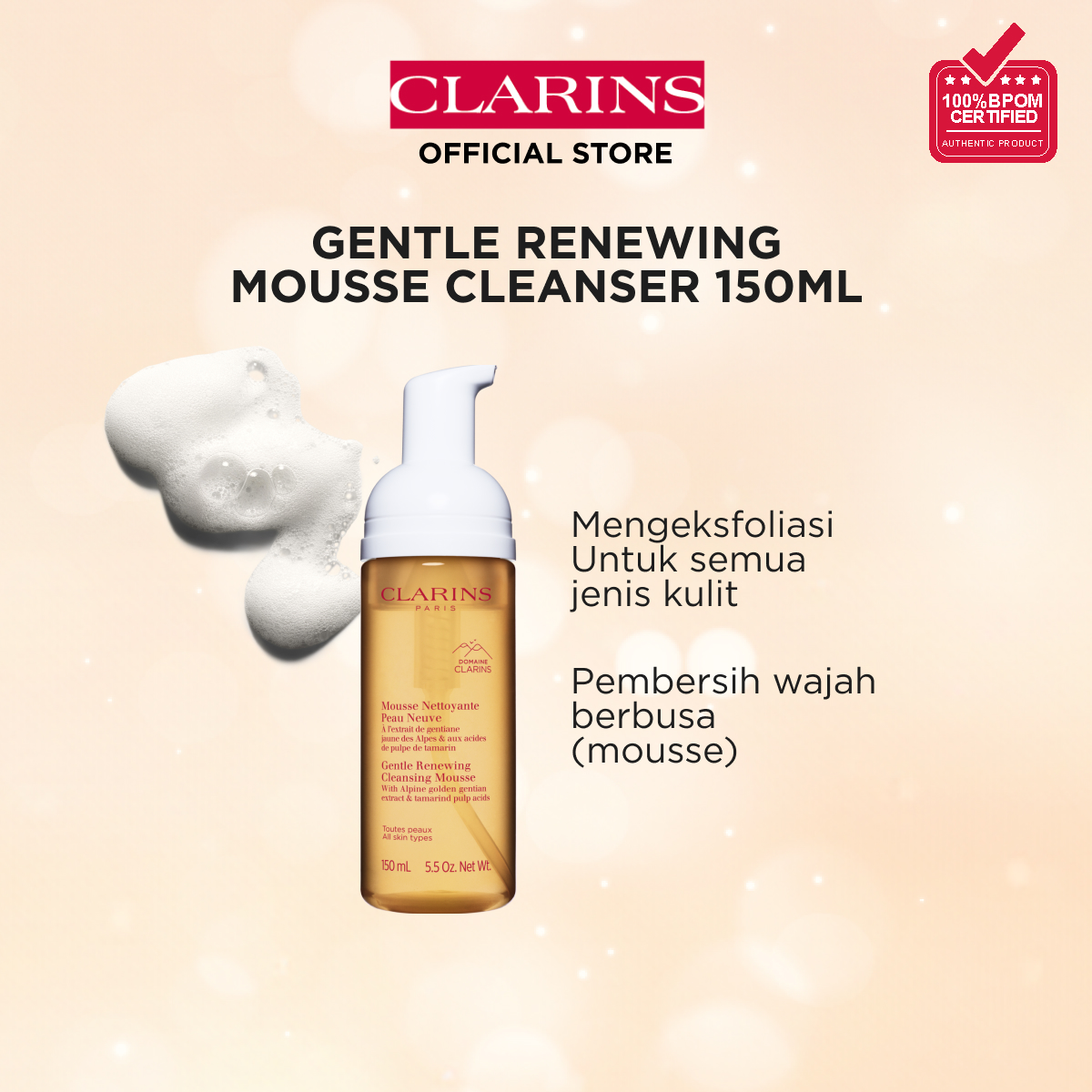 CLARINS Gentle Renewing Cleansing Mousse 150ml - Foam Cleanser Pembersih Wajah Berbusa