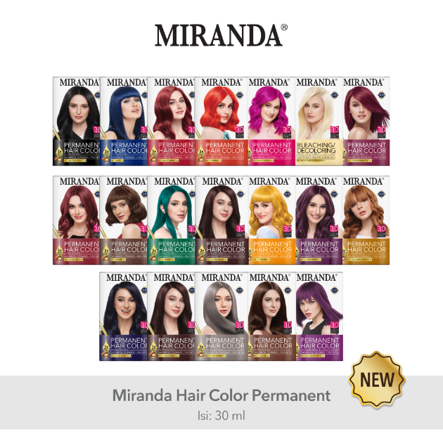 Miranda Premium Hair Color Cream 30ml + Peroxide 30ml Cat Rambut Miranda Pastel
