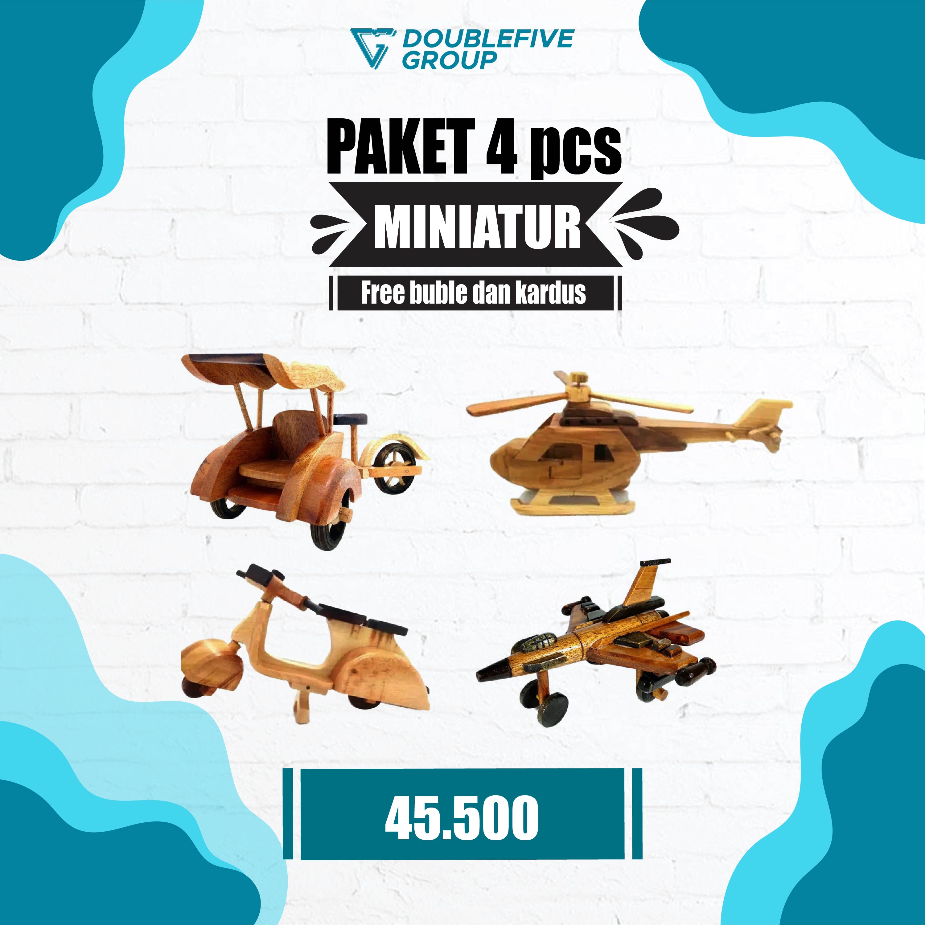 Miniature Paket B isi 6pcs - Miniatur dari kayu [Vespa Otran Becak HelikopterVW Pesawat]