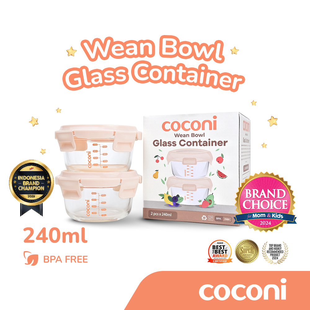 COCONI Wean Bowl Glass Container 240ml 2pcs | Wadah Mpasi Kaca | Kontainer Kaca Mpasi | Baby Food Container | Kontainer MPASI | Mangkuk MPASI