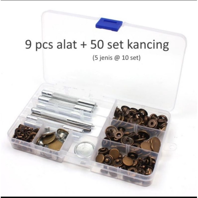alat pasang 9 pcs + 50 set kancing snap besi cetet jepret snap button metal getok manual warna atg