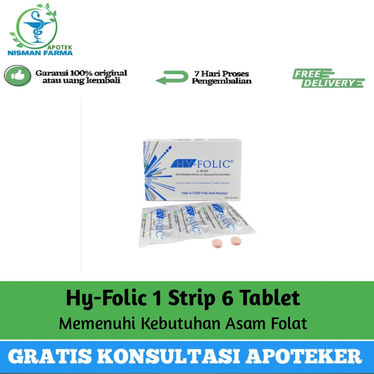 HY-FOLIC 1 STRIP 6 TABLET MEMENUHI KEBUTUHAN ASAM FOLAT IBU HAMIL