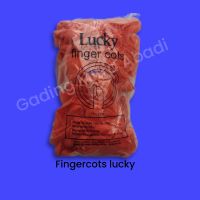 Lucky Sarung tangan Karet jari  warna orange dan merah 1 pack isi 144 pcs