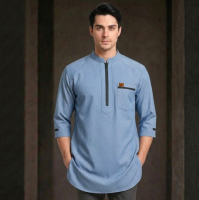 Baju koko pria model kurta pakistan premium lengan 3/4 motif resleting waterproof