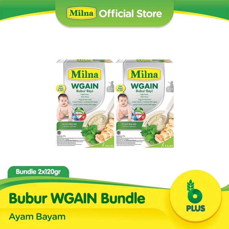 Milna Bubur Bayi Wgain 6+ Ayam Bayam 120gr x2