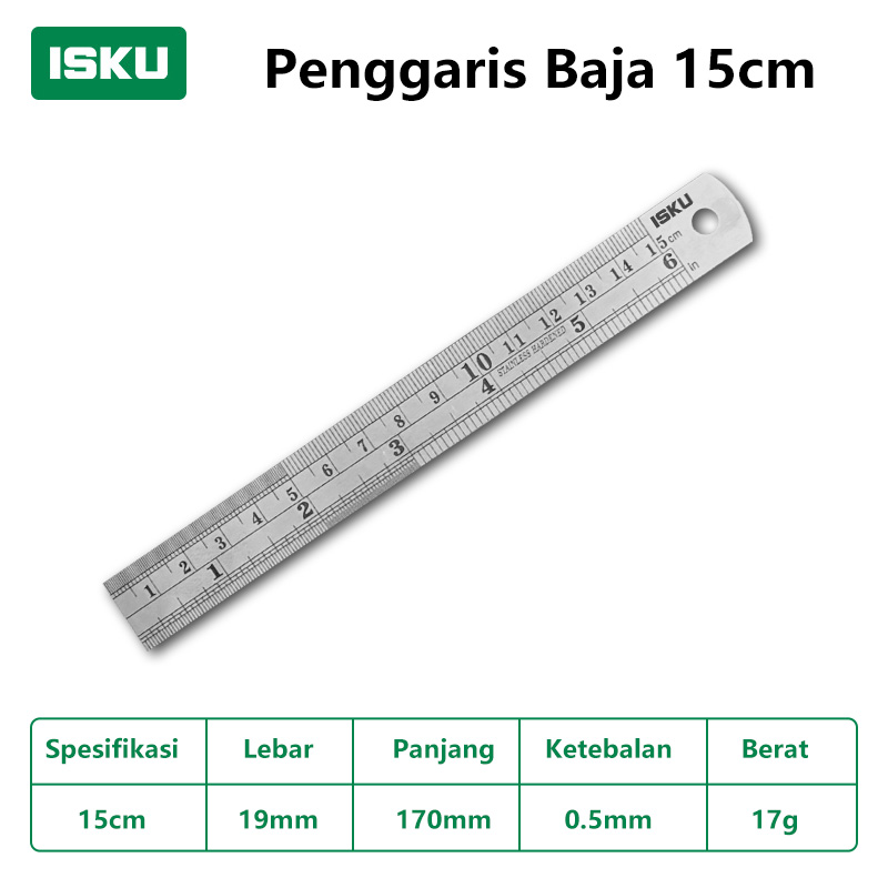ISKU penggaris baja ukuran 15 30 50 60 100 cm penggaris presisi tinggi untuk pengukuran akurat/stainless steel ruler/penggaris besi