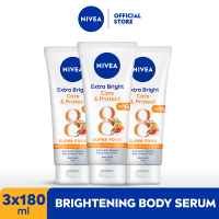 (PAKET HEMAT ISI 3) NIVEA Body Serum Extra Bright Care & Protect SPF 15 180ml - Hand body serum lotion moisturizer mencerahkan kulit kusam badan glowing brightening tone up melembabkan kering SPF UV matahari - 95% Vitamin C Grapeseed Oil 8 Super food