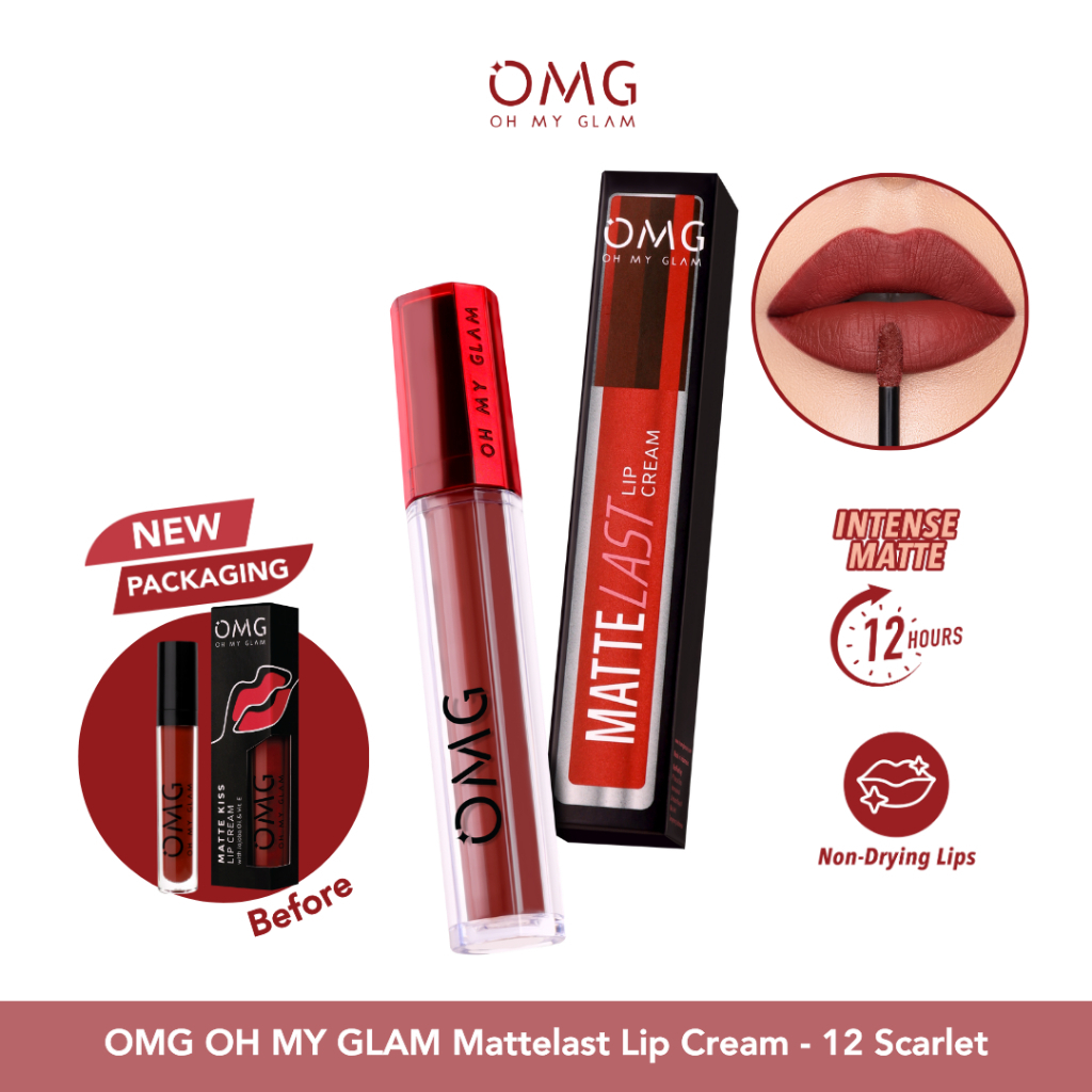 BPOM OMG Oh My Glam Matte Kiss Lip Cream Lipstick Cair with Vitamin E & Jojoba Oil Lipstik Waterp...