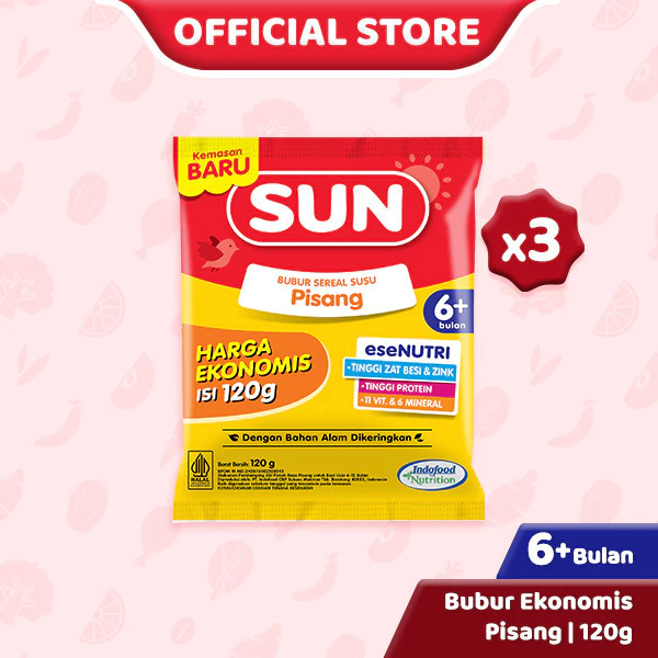 [Paket isi 3] SUN Bubur Sereal Pisang Ekonomis 120gr