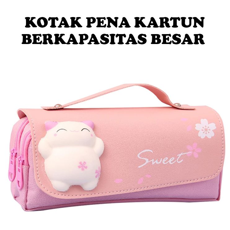 Kotak Pensil Squishy Timbul Murah 3d Cute Cat /Kotak Pensil Anak/Pensil Case Kartun Lucu Estetik Korea