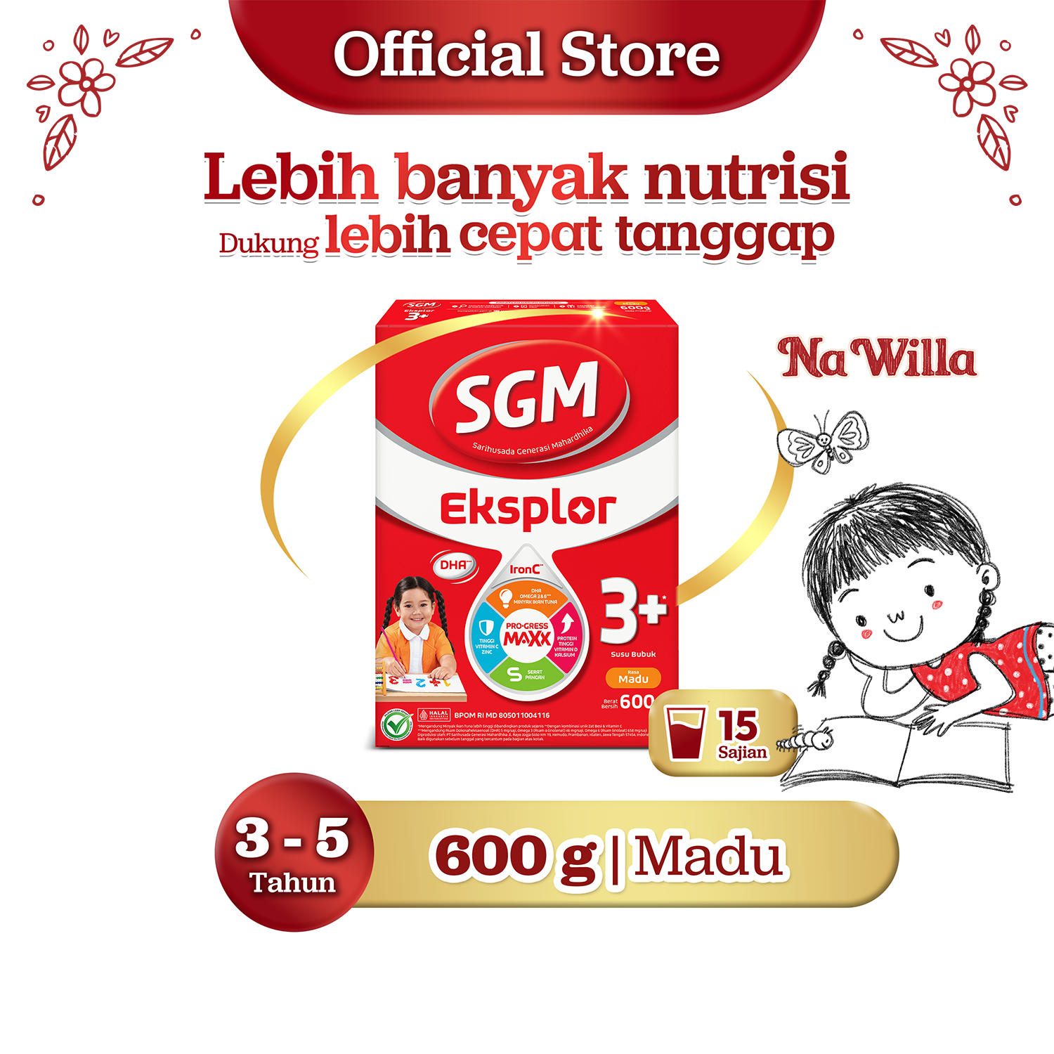 SGM Eksplor 3+ dengan IronC Susu Pertumbuhan Rasa Madu 600gr - Untuk Usia 3-5 Tahun