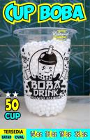 gelas cup plastik MOTIF BOBA 14oz 16oz 18oz 22oz oval datar / cup boba / sedotan boba bubble / tapioka pearl / bobatee / bubuk minuman boba