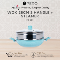 Pero Mercin Wokpan 28cm 2 Handle / Glass Lid Wooden Knop / Panci Anti Lengket / Set Cookware Stainless Biogranite Non Sticky
