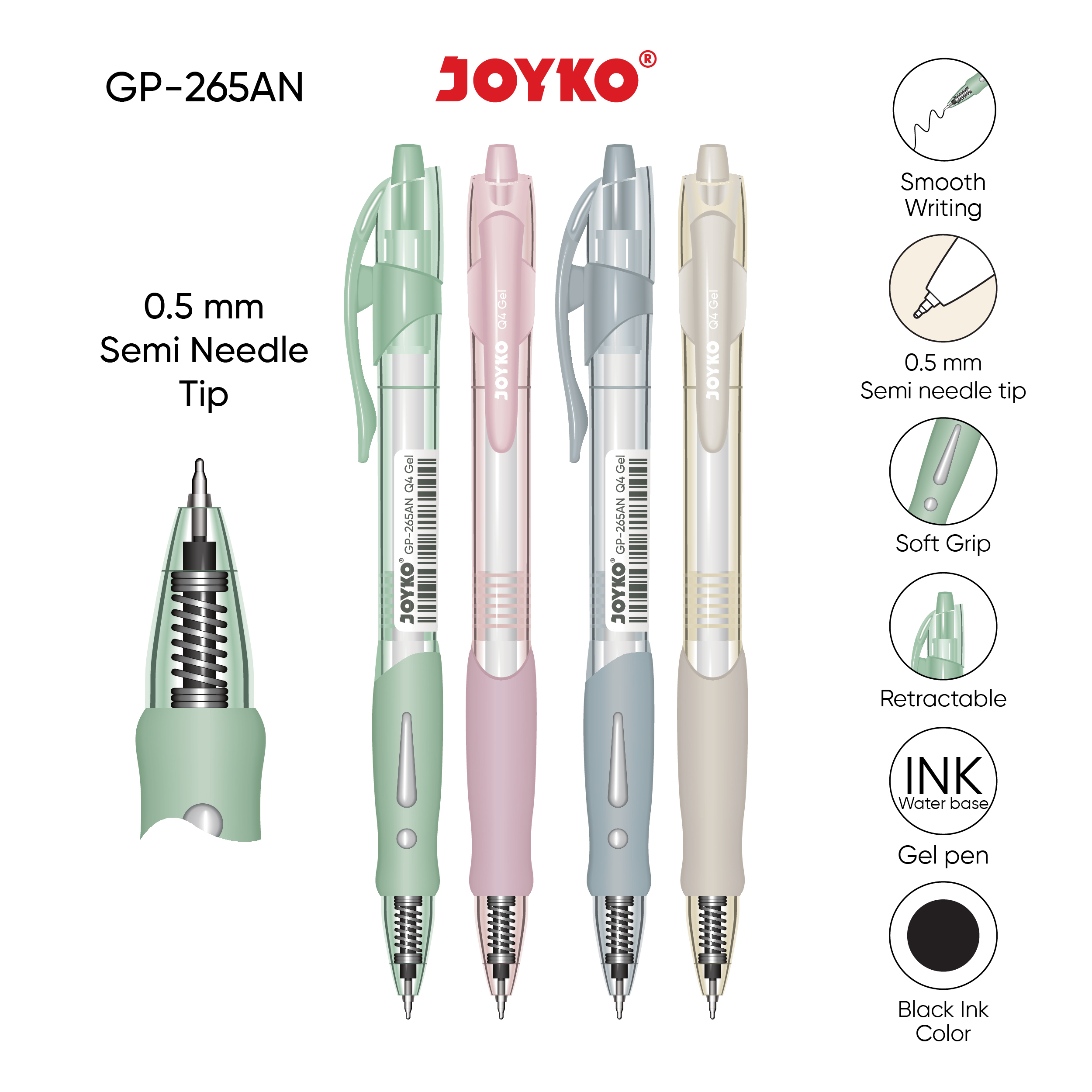 JOYKO Gel Pen Pulpen Pena GP-265AN Q4 Gel 0.5 mm