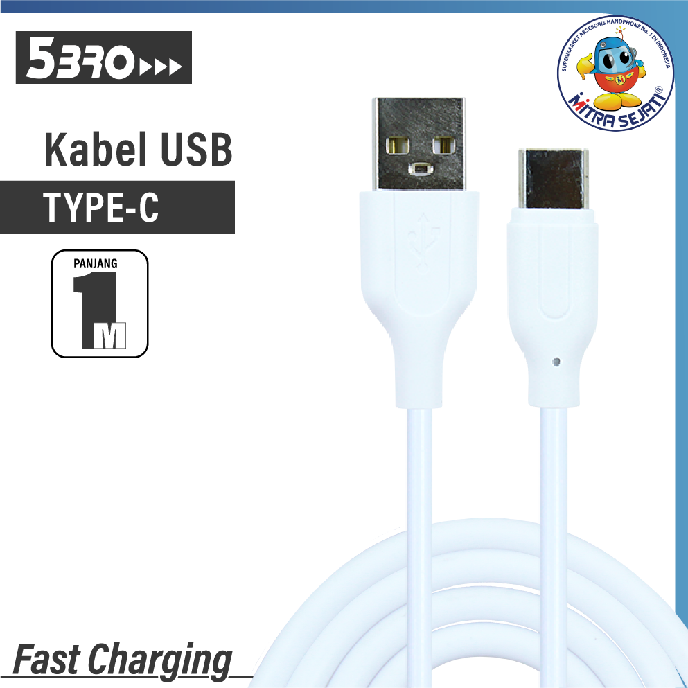 Kabel USB Type-C 5BRO Bulat Kabel Data Fast Charging for Android-1KUTYPECB5BR