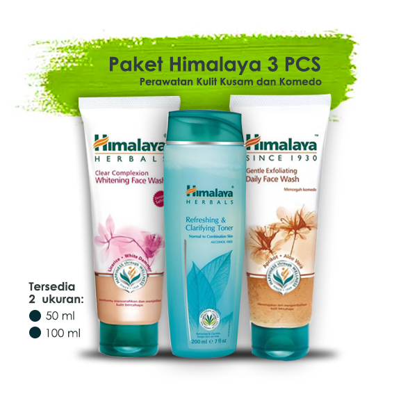 Paket Himalaya Untuk Kulit Kusam dan Komedo 3 pcs ( Clear Complex Whitening Face Wash, Gentle Exfo Daily Face Wash, Refreshing & Clarifying Toner) Tersedia ukuran 50 ml / 100 ml