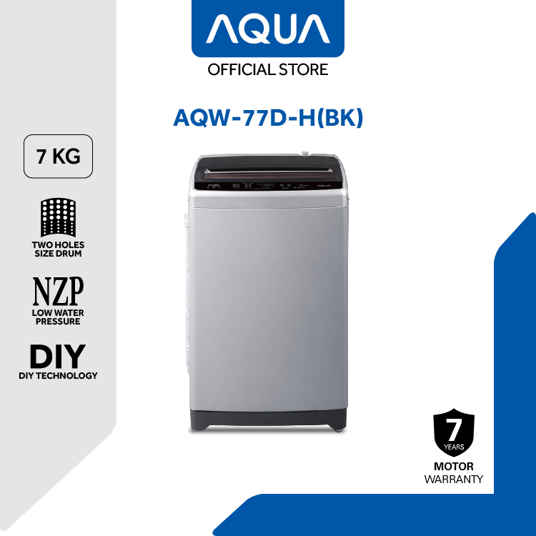 AQUA Mesin Cuci Top Loading 7 Kg [Black] - Hijab Mode - Power Off Memory - Low Water Preasure - F...