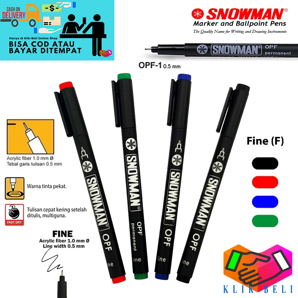 Klik-Beli Snowman OHP Marker Drawing Pen OPF Fine 0.5 mm - Spidol Pulpen Tinta Pigment Waterbased