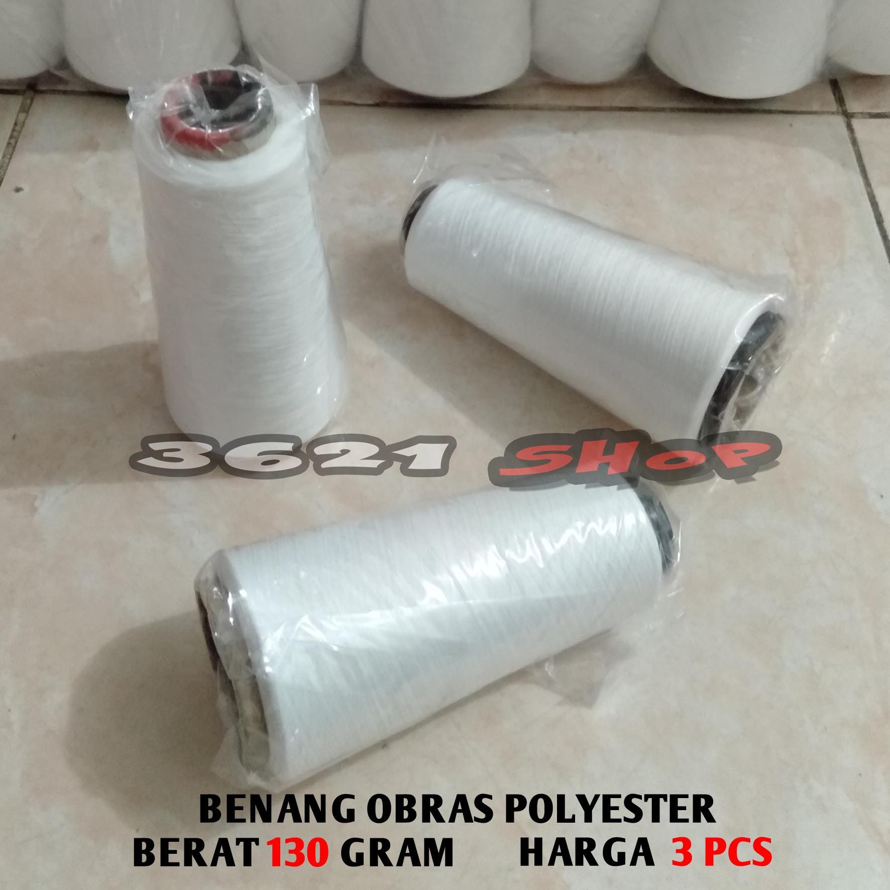 3 PCS Benang Obras Polyester Warna Putih (130 gram -+) / Benang obras murah