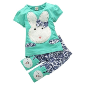 2 Pcs Perapi Bayi Cute Rabbit Top + Celana Pendek Set Hijau (Ekspor)