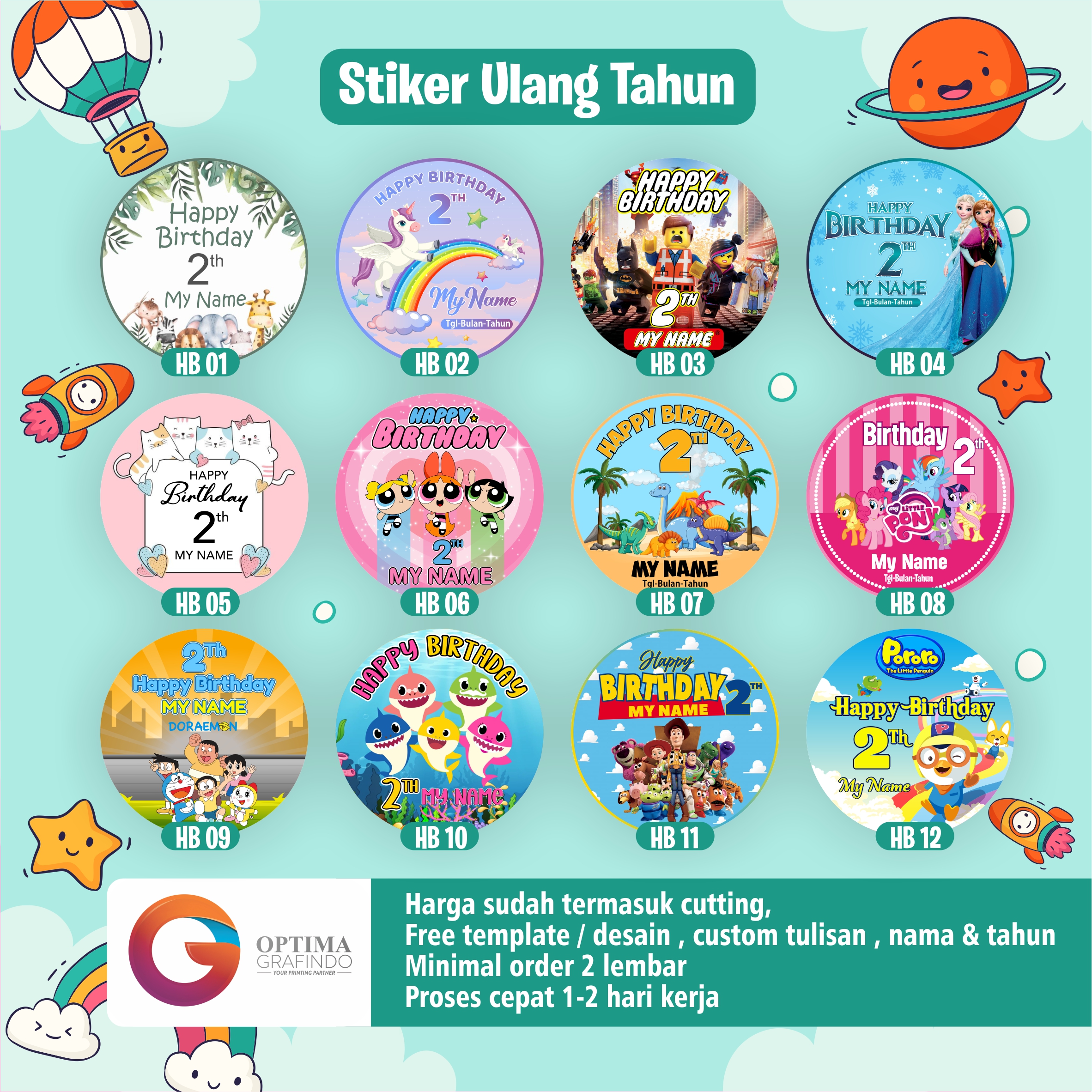 Stiker Ulang tahun Ultah stiker Happy Birthday Ulang Tahun Anak Kue Ultah Tumpeng harga per set