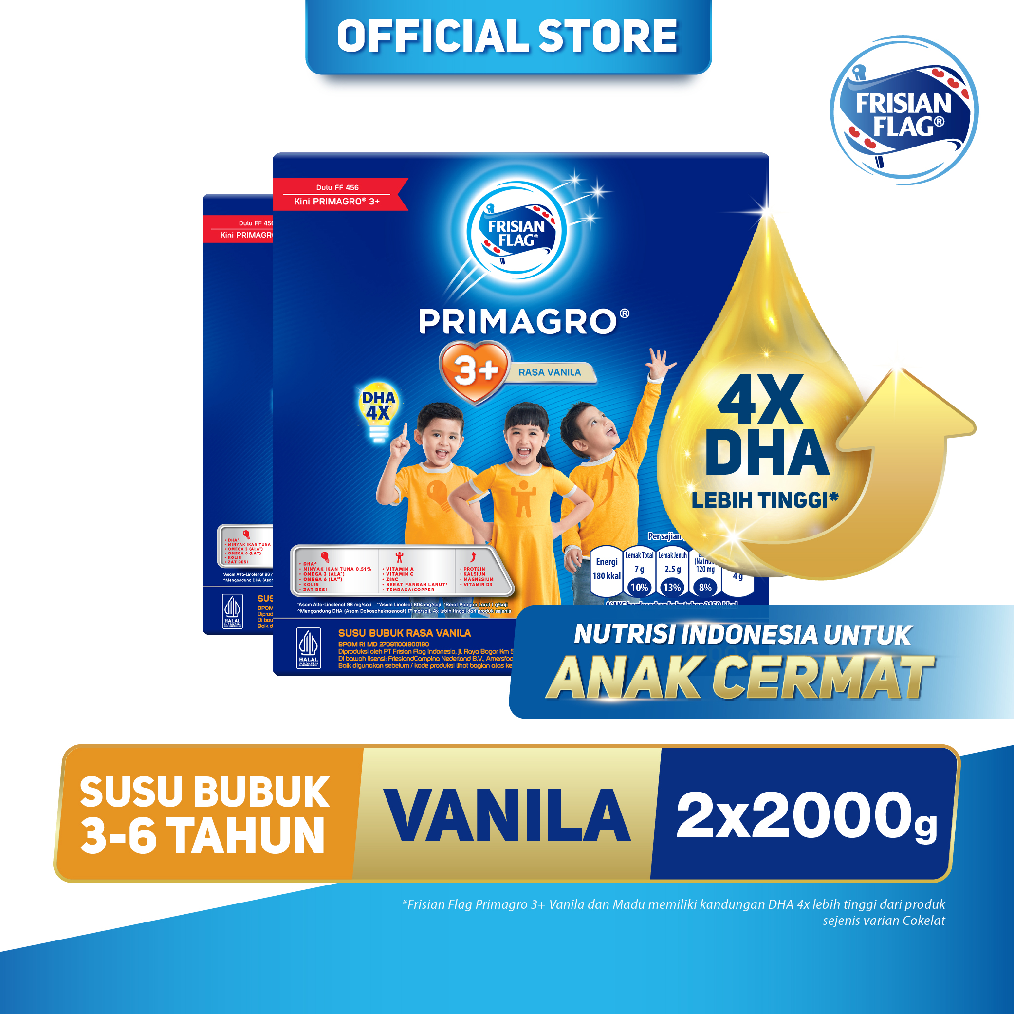 [Paket isi 2] Frisian Flag Primagro 3+ Vanilla 2000gr Susu Formula Pertumbuhan Anak