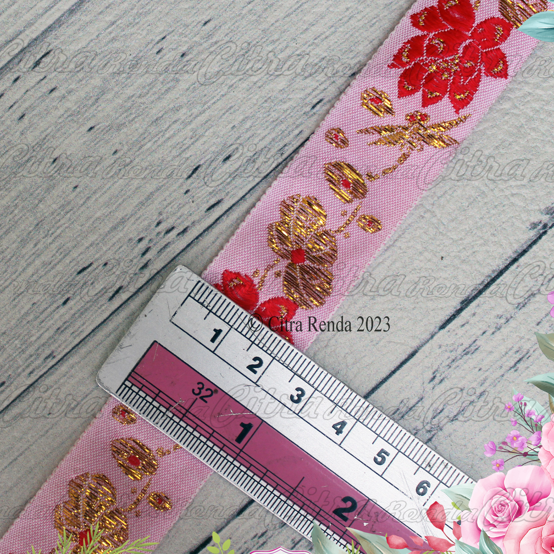 (Per 3 Meter) PT154 Pita Cantik Kombinasi Benang Gold Lebar 25Cm