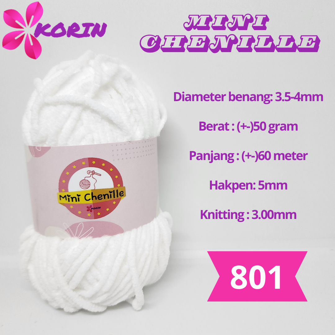 Benang Rajut Mini Chenille Korin / Small Chenille Chunky Yarn / Small Ply [50gr]