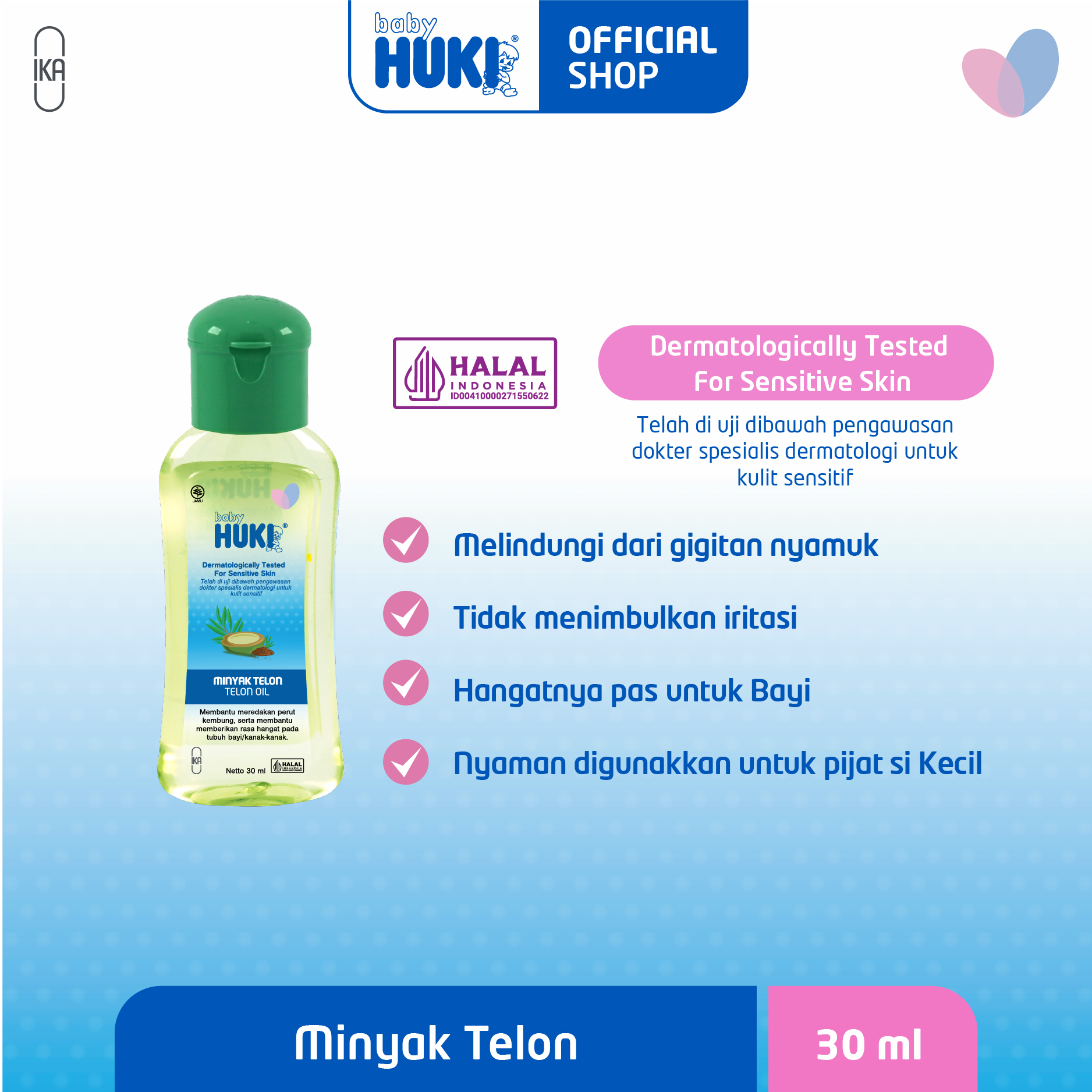 BABY HUKI Minyak Telon 30 ml - Perlindungan Hangat untuk Kulit Bayi