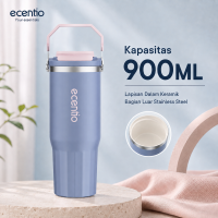 ecentio tumbler stainless BPA FREE tahan dingin 24 jam  termos kopi 900ML umbler hot and cool  botol minum stainless Steel 304 dan Straw