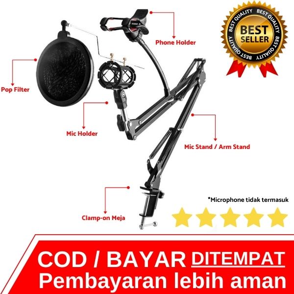 Lazypod Arm Stand for Microphone Mic Condenser Suspension Holder Sound Record Suspensi Mikrofon Stand Mic for Youtuber Podcast Studio Rekaman Black lazypod arm stfor microphone mic condenser suspension holder sound record suspensi mikrofon stmic for youtuber podcast studio rekaman black