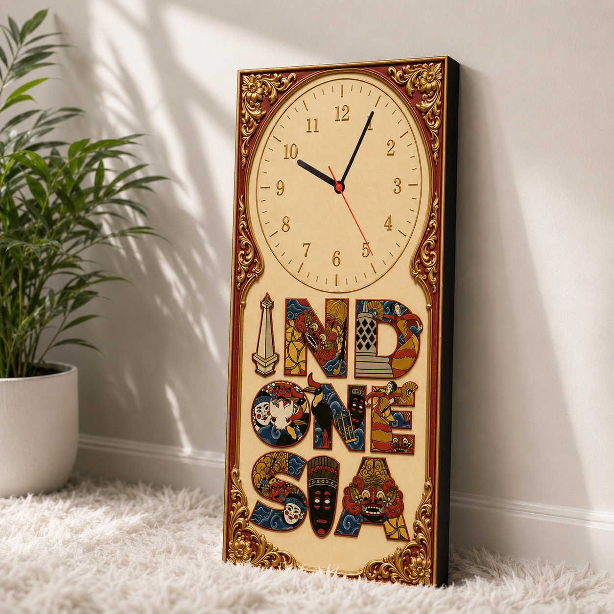 jam dinding kayu MDF bergaya minimalis dengan desain Garuda Indonesia