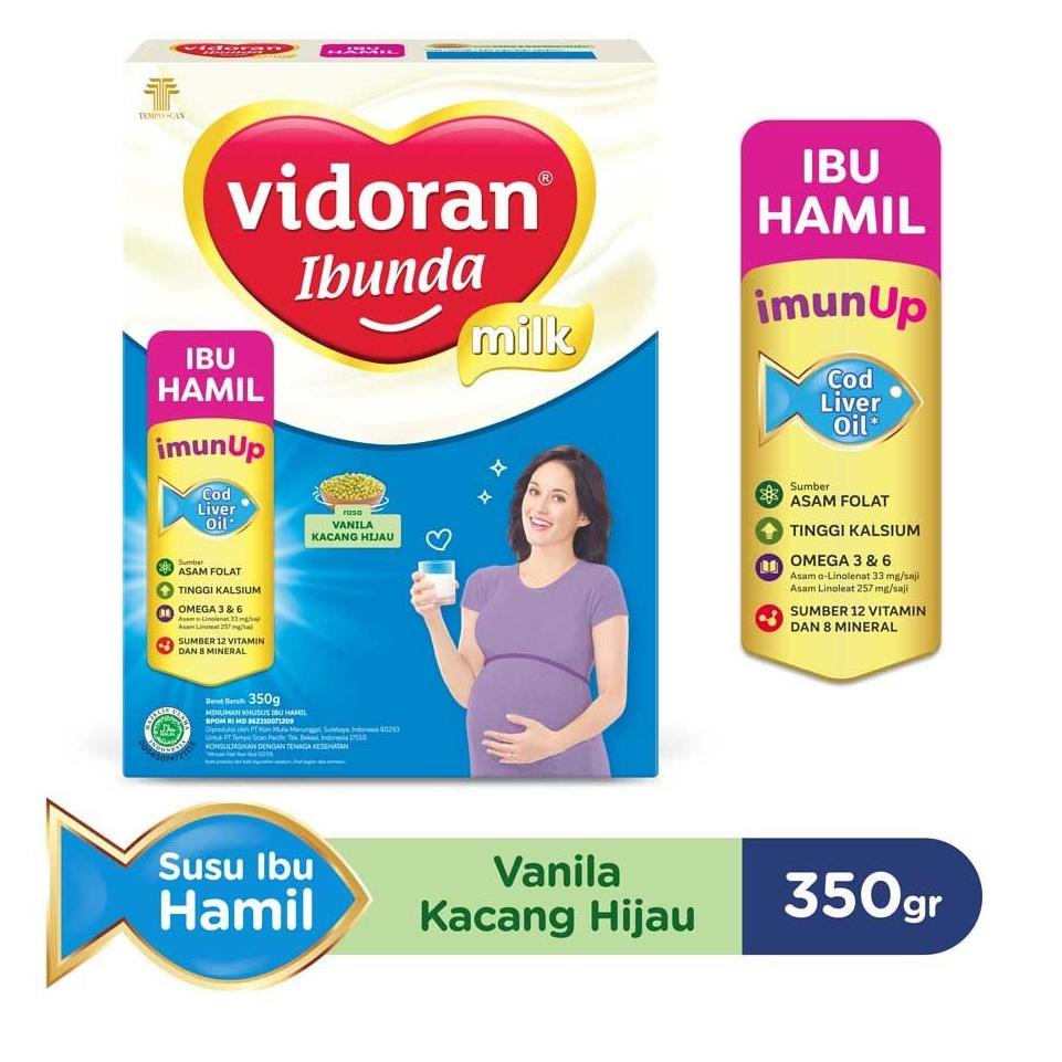 Vidoran Ibunda Imun Up Susu Ibu Hamil Vanilla Kacang HIjau [350 Gram] / Vidoran Ibunda Imun Up Susu Ibu Hamil Cokelat / Vidoran Ibunda Milk Susu Ibu Hamil 350gr Rasa Coklat Kacang Hijau Mengandung Minyak Hati Ikan Kod Fidoran Susu Ibu Hamil Green Bean