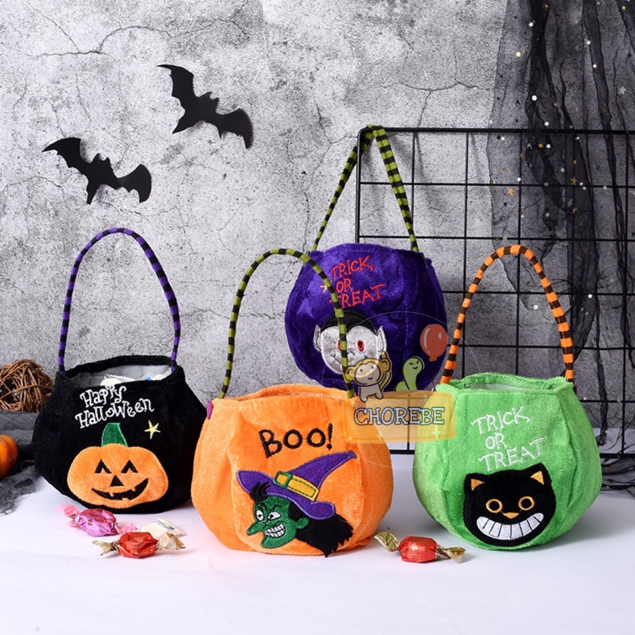 Tas kain bertema labu untuk goodie bag Halloween