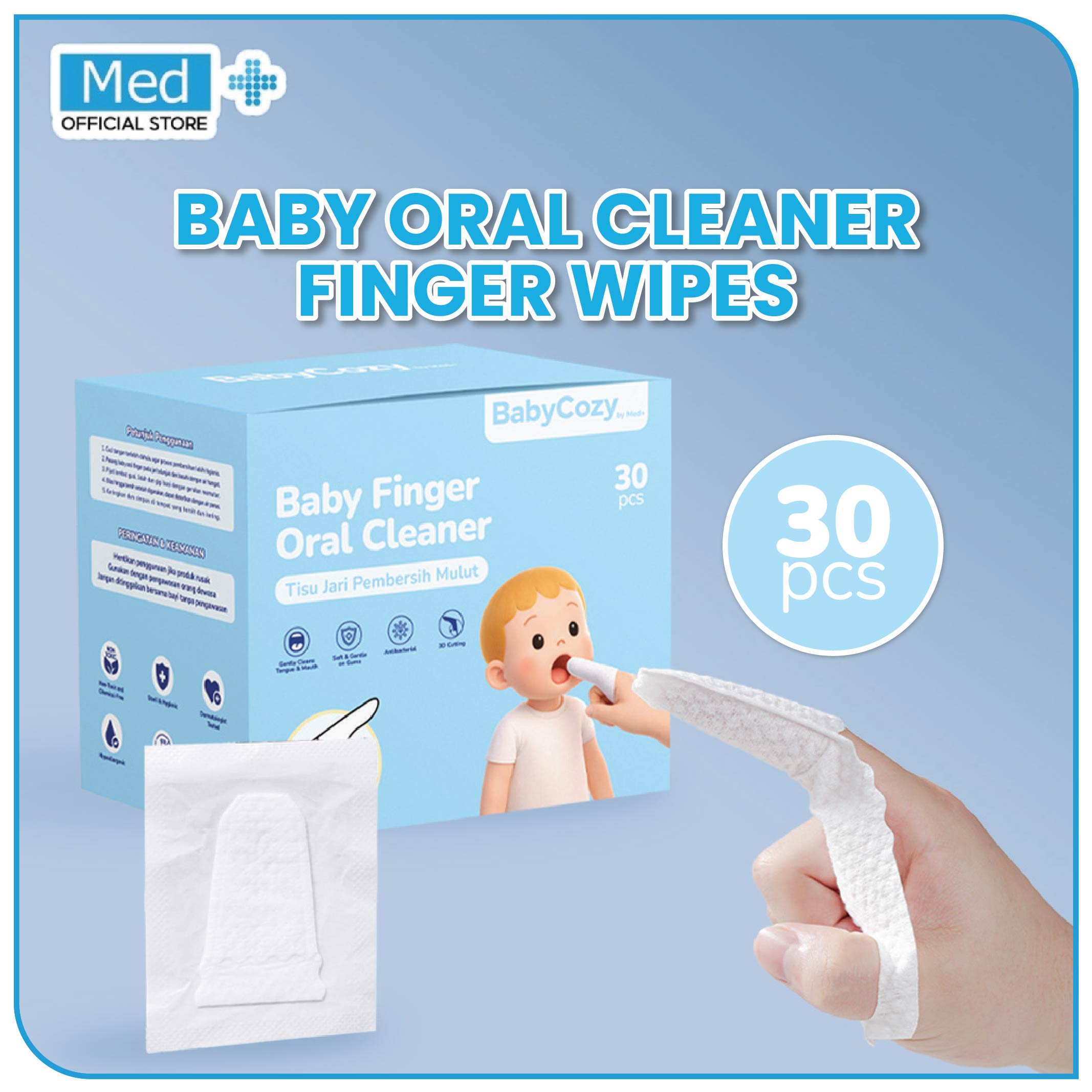 Med+ Pembersih Lidah Gigi Mulut Bayi Baby Oral Cleaner Finger Wipes Tisu Jari Mulut Kasa 30 pcs