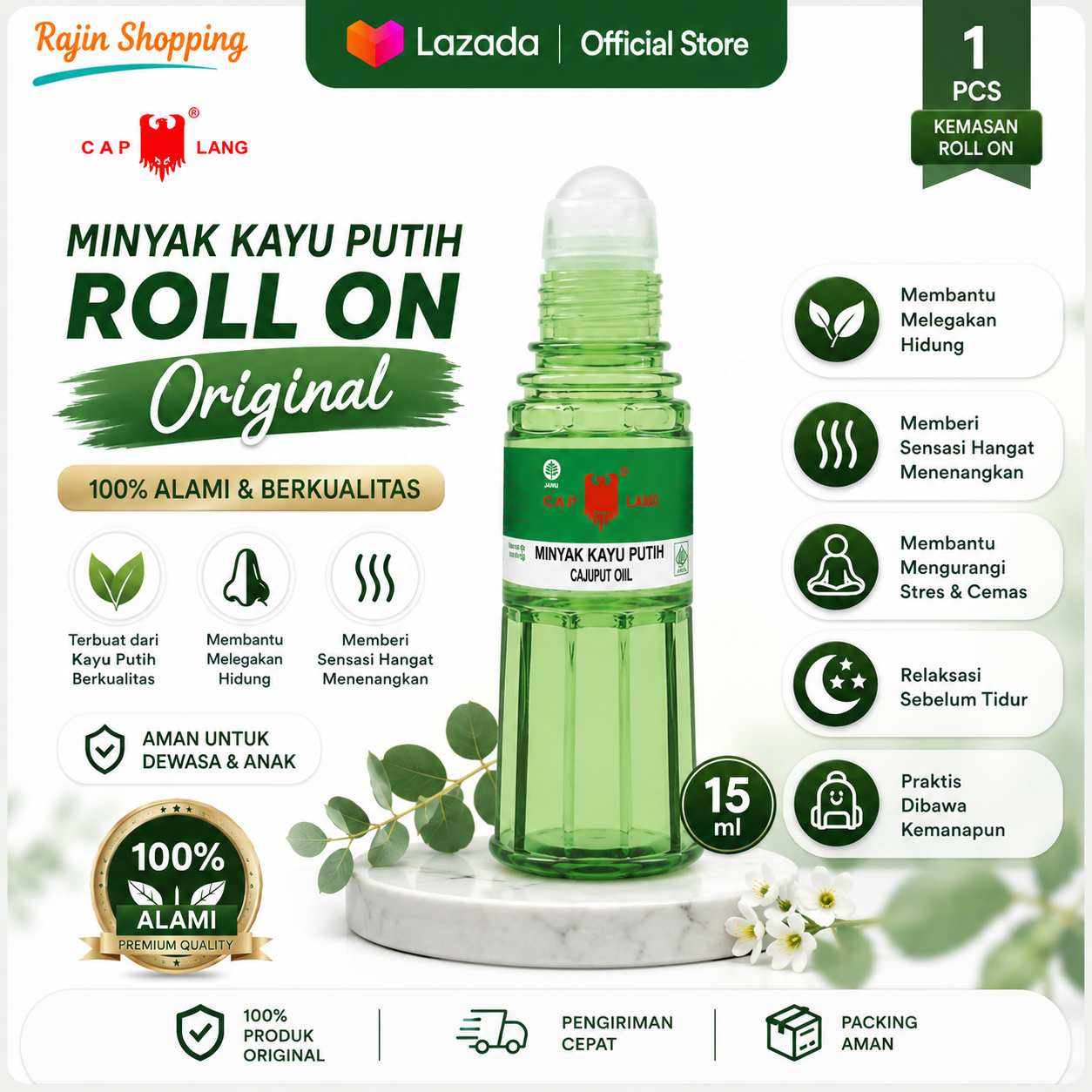 Cap Lang Minyak Kayu Putih Aromatherapy Roll On 15ml Original Lavender Rose | Roll On Praktis BPOM Original