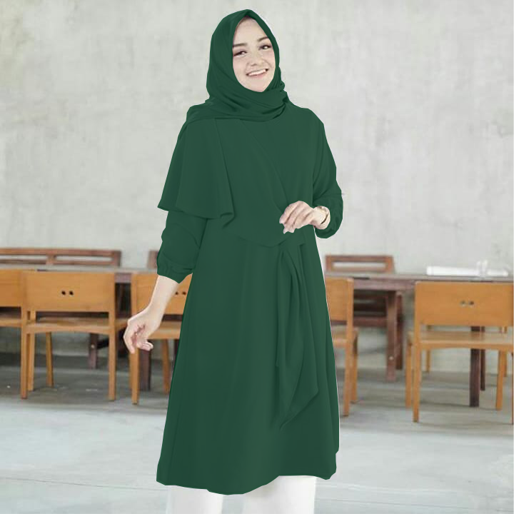 Baju Muslim Modern HANA TUNIK Bahan WOLFICE Baju Tunik Wanita Terbaru 2021 Baju Long Tunik Wanita Tunic Atasan Wanita Atasan Tunik Oversize BEST SELLER