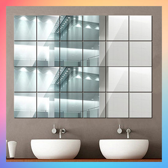 [PAKET 10 PCS] Stiker Cermin Dinding Anti Pecah Tempel Persegi Rectangular 15X15cm Kotak Mirror Wall Decoration Sticker Square PVC Cermin Kaca Tempel Persegi Dekorasi Toilet Kamar Mandi Murah Import