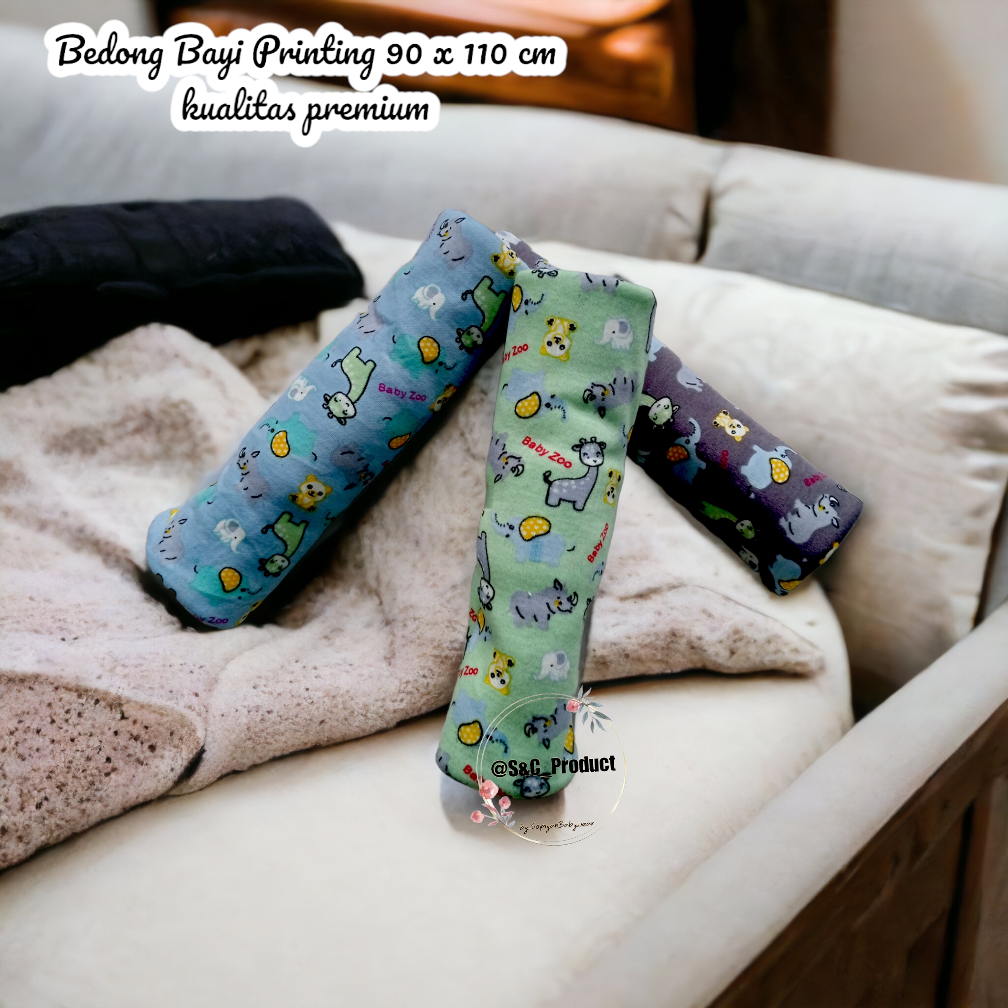 Set 3 Bedong Bayi Motif Binatang Warna-Warni 90x110 cm - Kualitas Premium untuk Newborn 0-4 Bulan