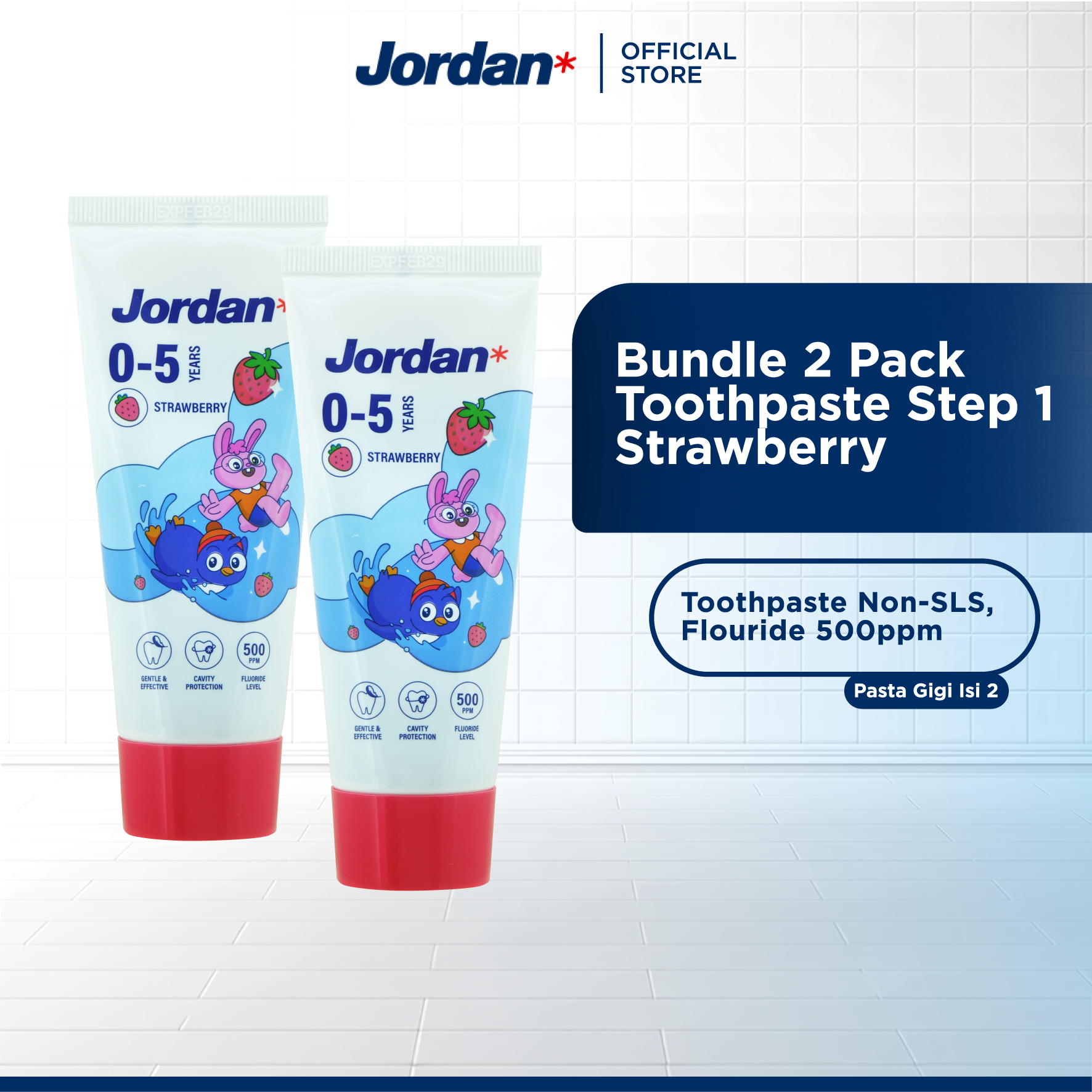 [Bundle 2] Jordan Oral Care - Kids Toothpaste Step 1 - Pasta Gigi Anak Strawberry