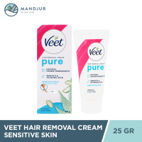 Veet Sensitive Hair Remover Pure Cream - 25gr (Krim Penghilang Bulu Dalam 5 Menit Untuk Hasil Kulit Glowing Tahan Lama & Tidak Sakit)