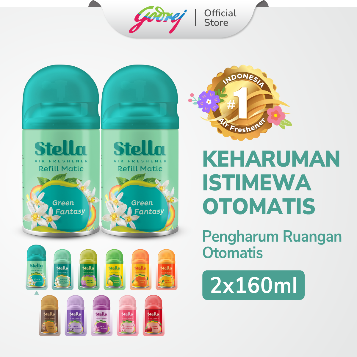 [PROMO BELI 2] Stella Matic Green Fantasy Refill 2x160ml - Pengharum Ruangan Otomatik