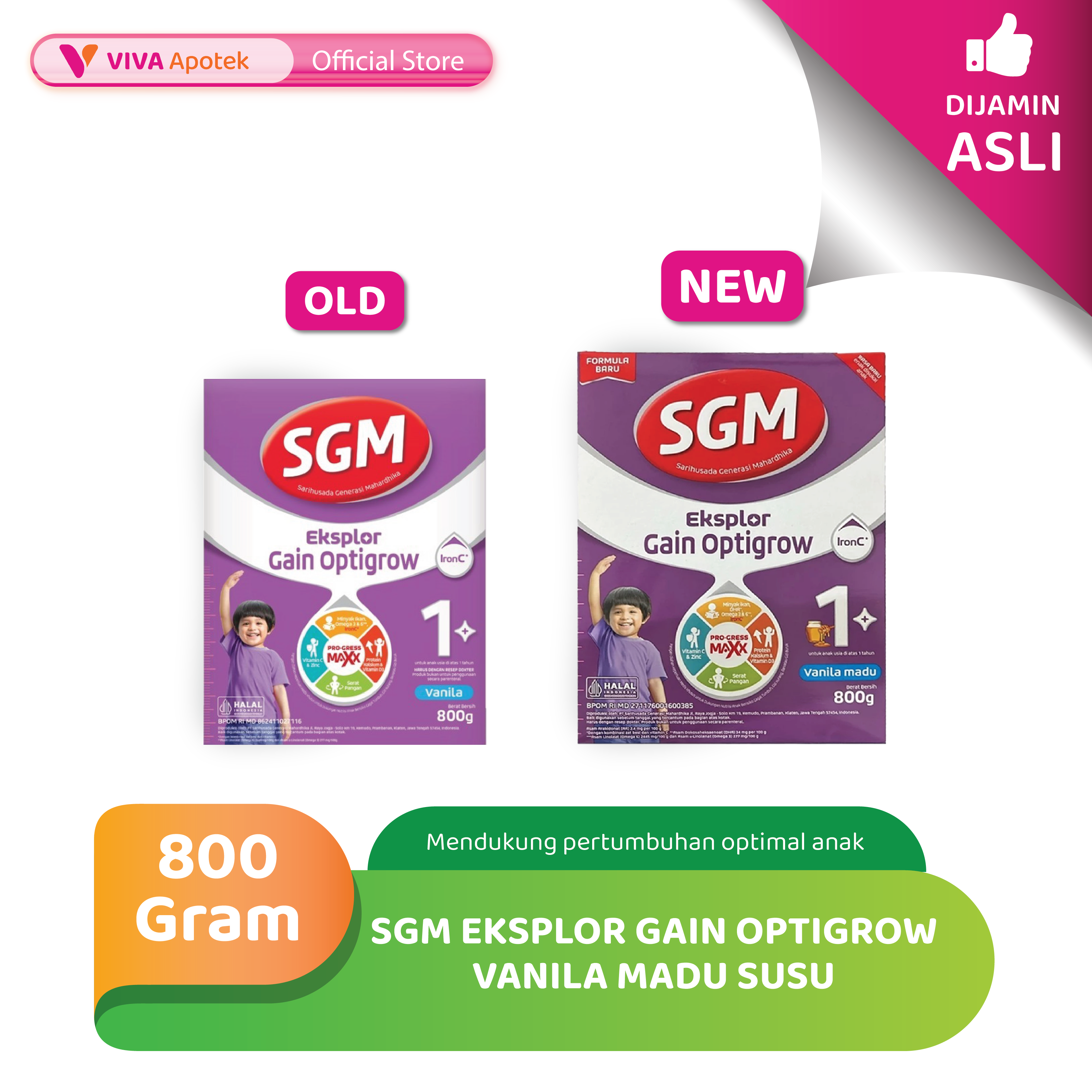 SGM Eksplor Gain Optigrow Vanilla Madu Susu Formula Anak 1 Tahun ke Atas (800 Gram)