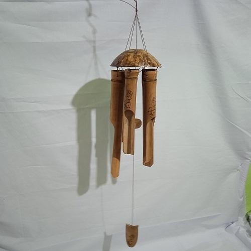Bel Angin Bel Bambu Lonceng Bambu Kepala Batok/Tempurung Motif Bakar