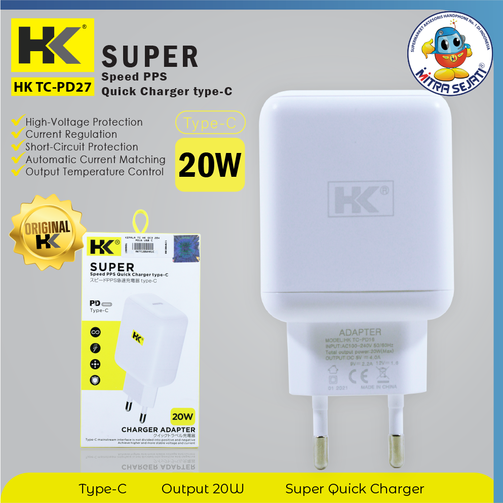 Kepala Charger HK QC3 20W PD16 USB C Travel Charger-AKTC20WHKUC